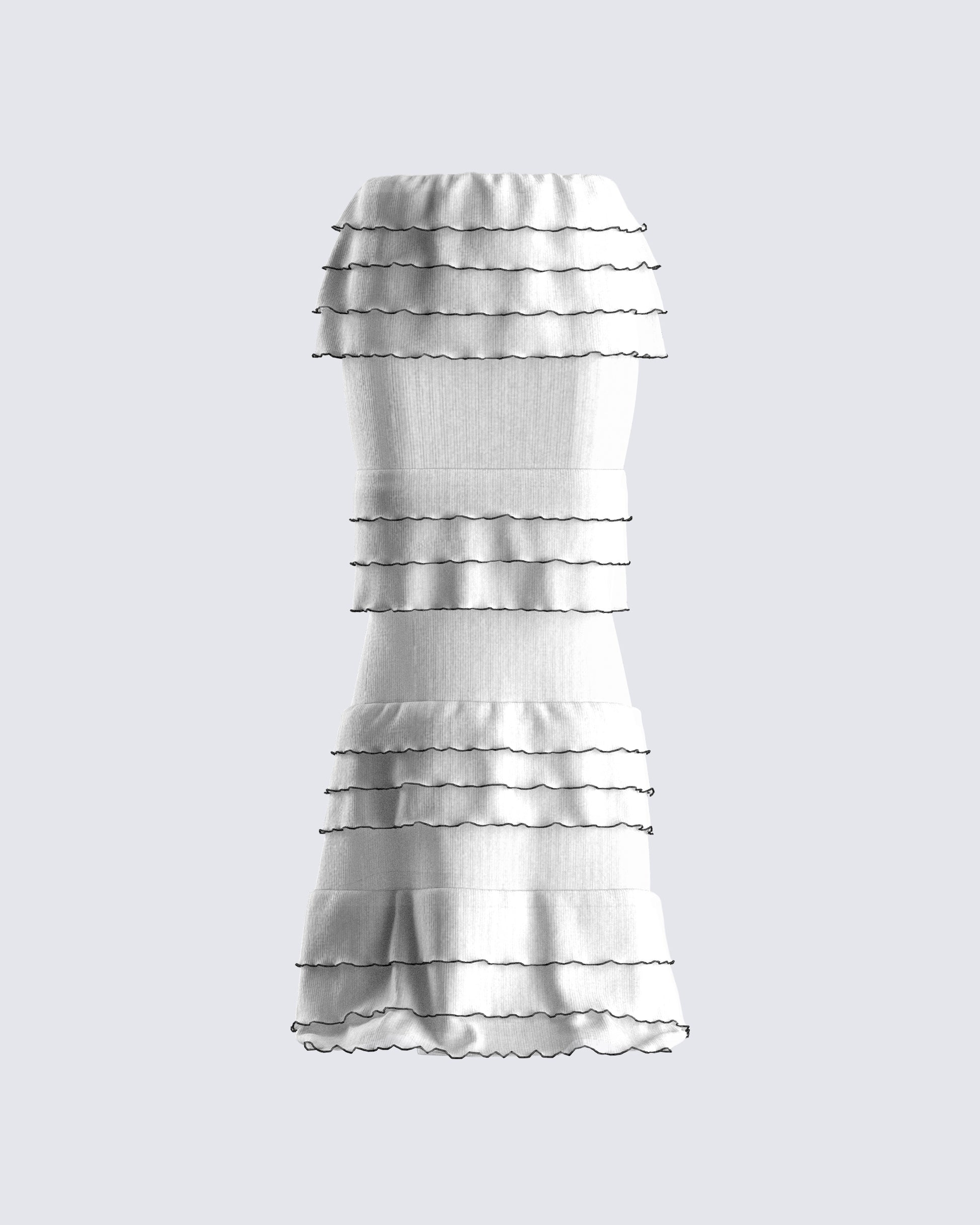 Toman White Tiered Maxi Skirt 3d product front