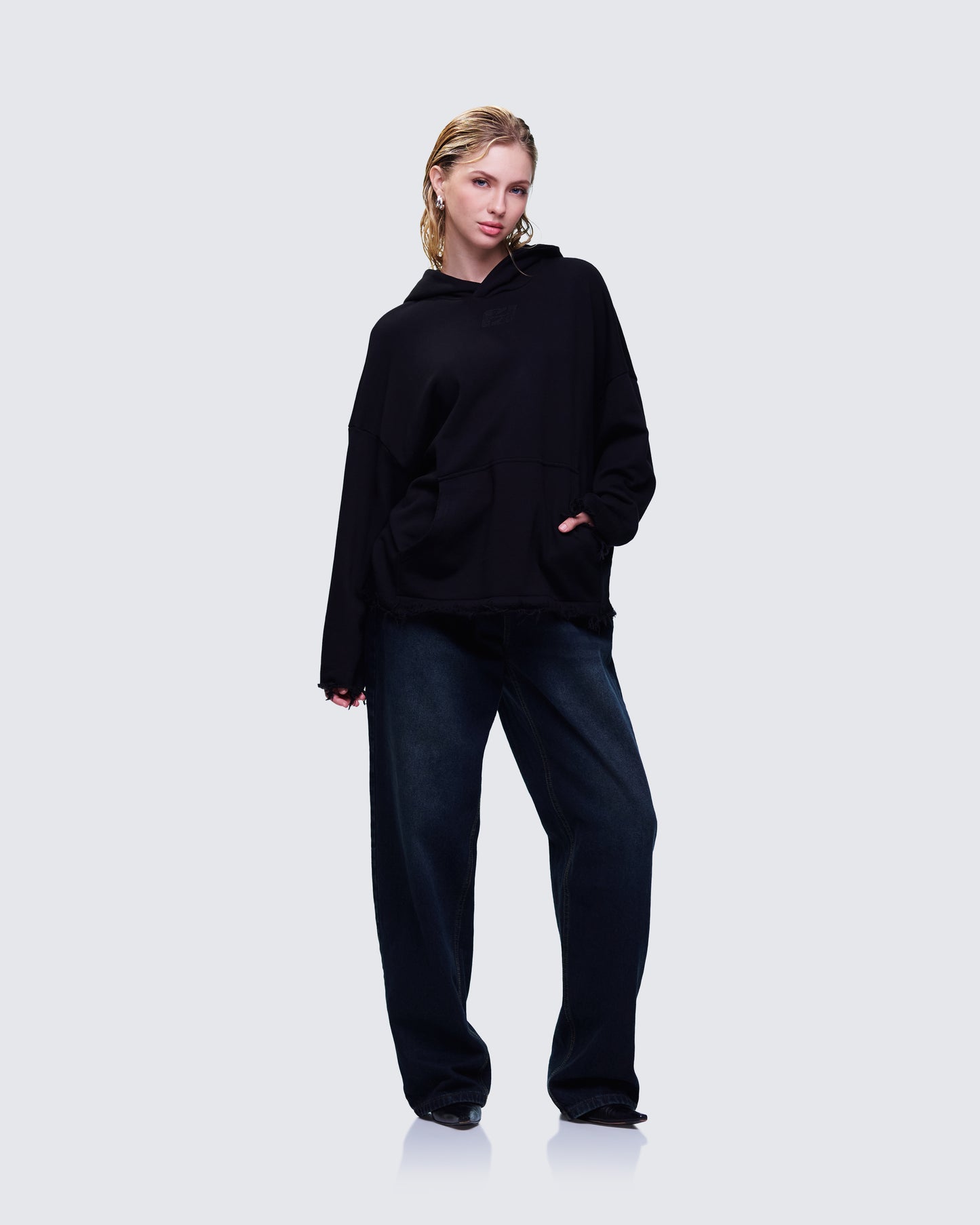 Aaralyn Black Distressed Hoodie