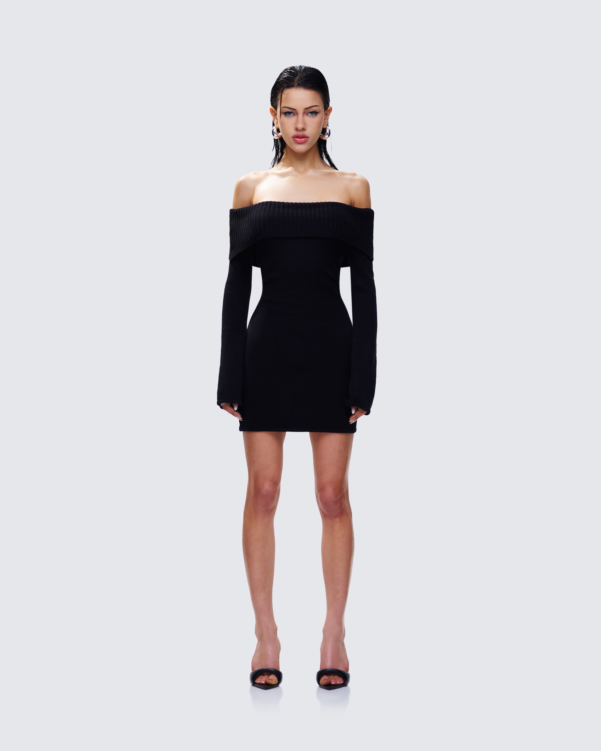 Abeni Black Sweater Mini Dress model front