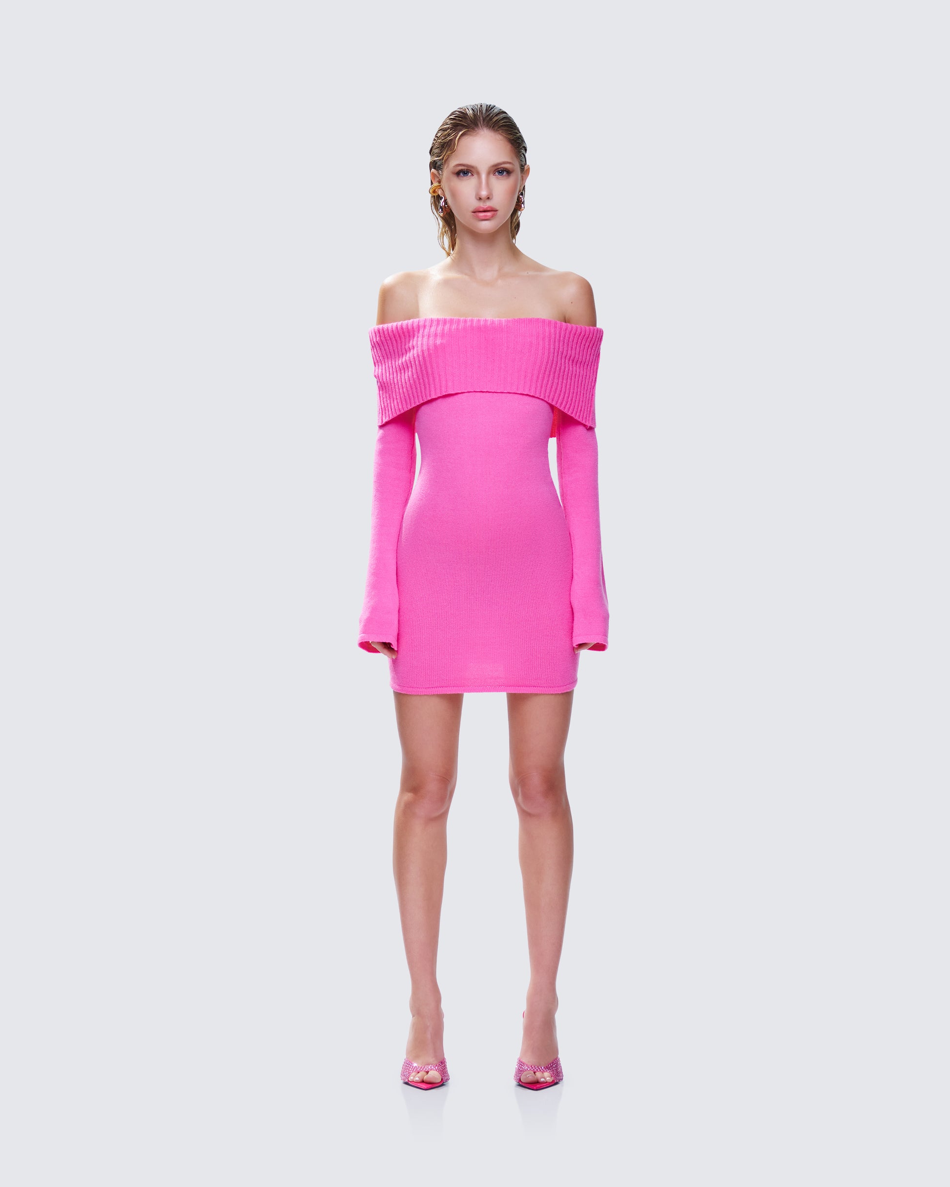 Abeni Pink Sweater Mini Dress model front