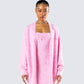Adi Pink Fuzzy Knit Cardigan model front