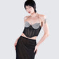 Aela Black Rhinestone Corset Top