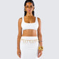 Agnetha White Jersey Bra Top model front