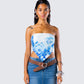 Ahmeira Blue Floral Print Tube Top  model front