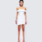 Aika White Off Shoulder High Low Dress model front