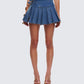 Alazne Blue Denim Pleated Micro Mini Skirt model front