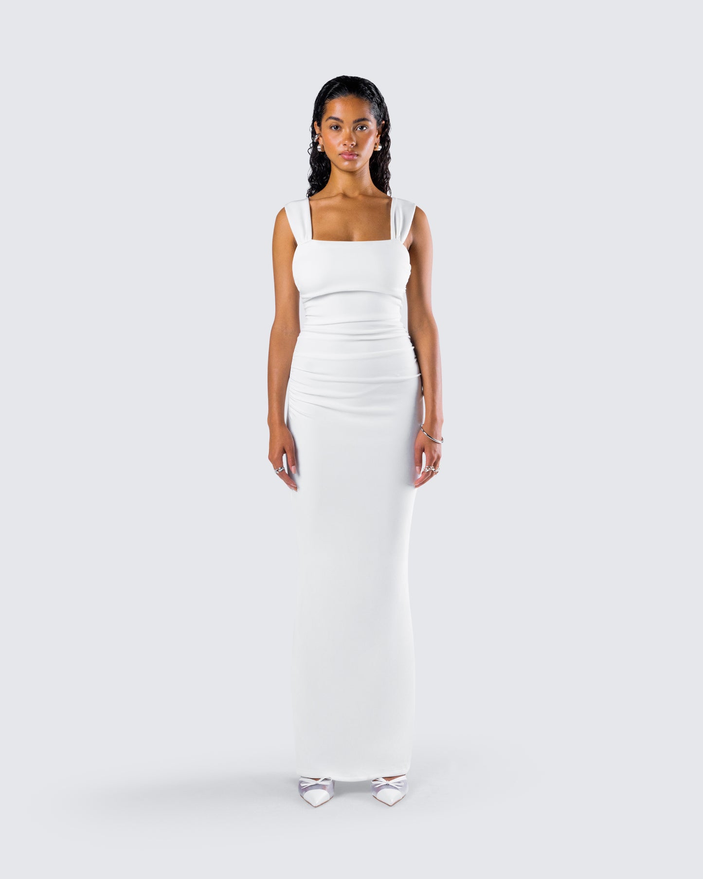 Alexandra White Jersey Maxi Dress model front