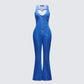 Ali Blue Denim Heart Cut Jumpsuit product front