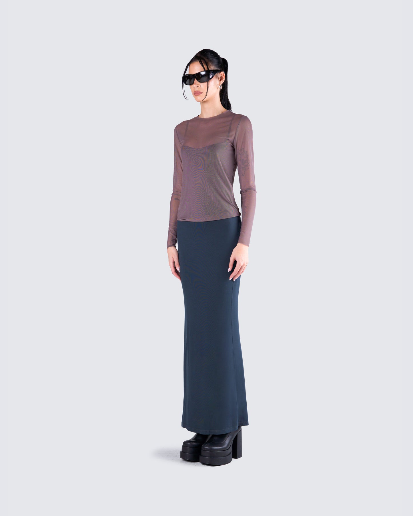 Alyson Grey Mesh Long Sleeve Top