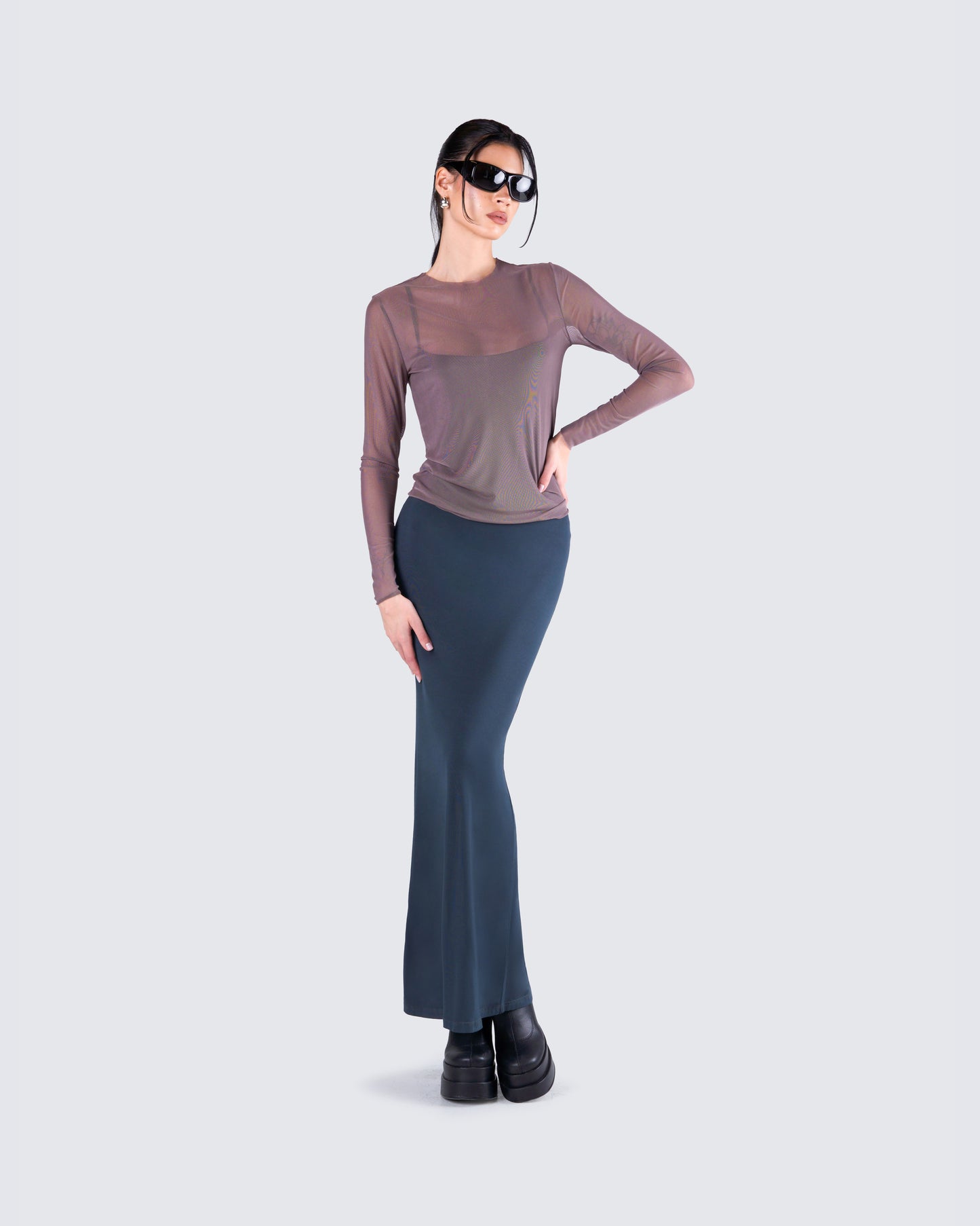 Alyson Grey Mesh Long Sleeve Top