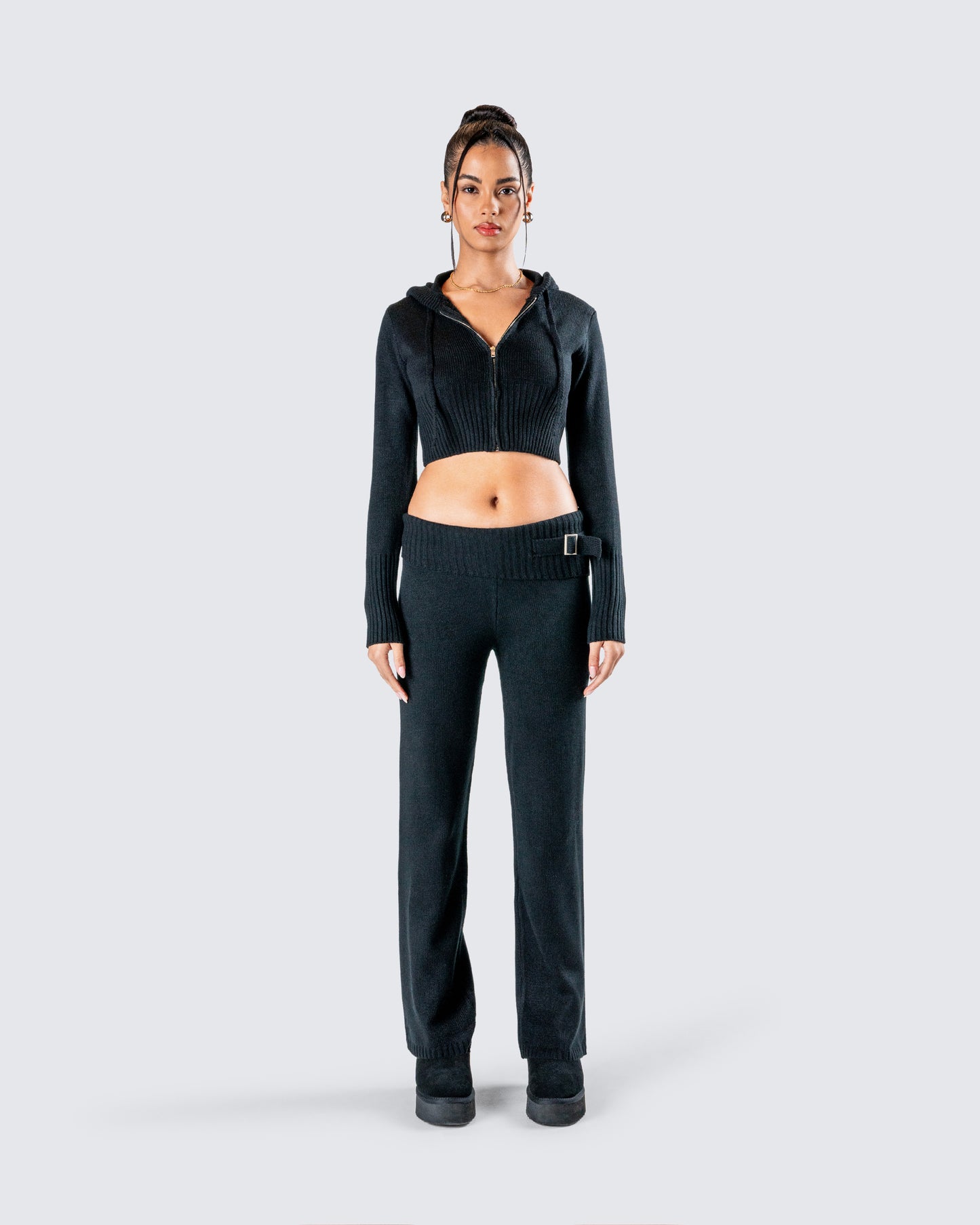 Alyssa Black Knit Set model front