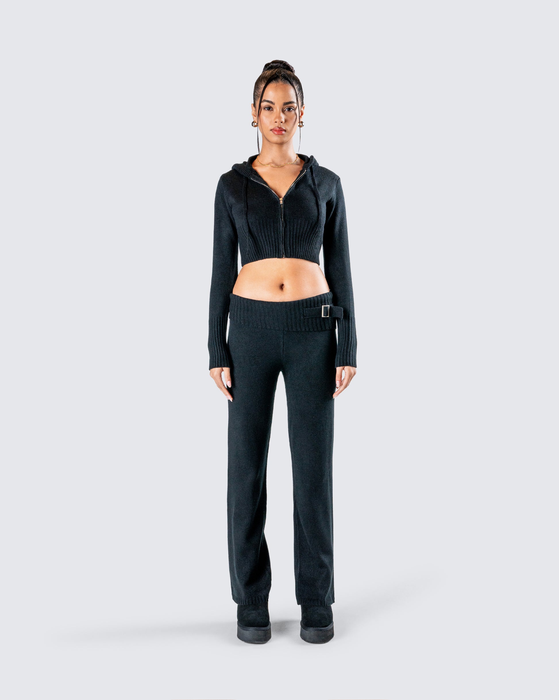 Alyssa Black Knit Set model front