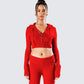 Alyssa Red Knit Cropped Jacket model front