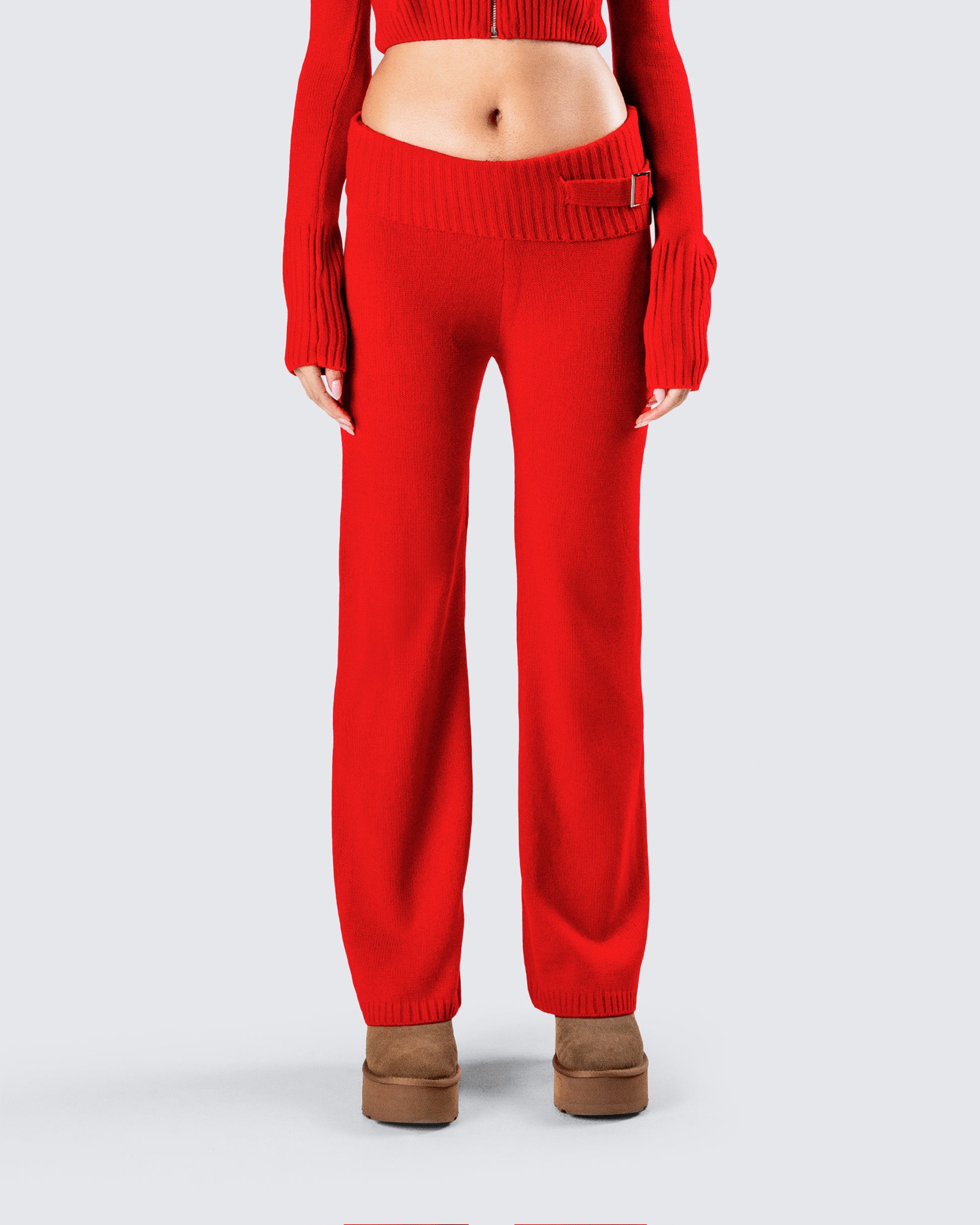Alyssa Red Knit Pant model front