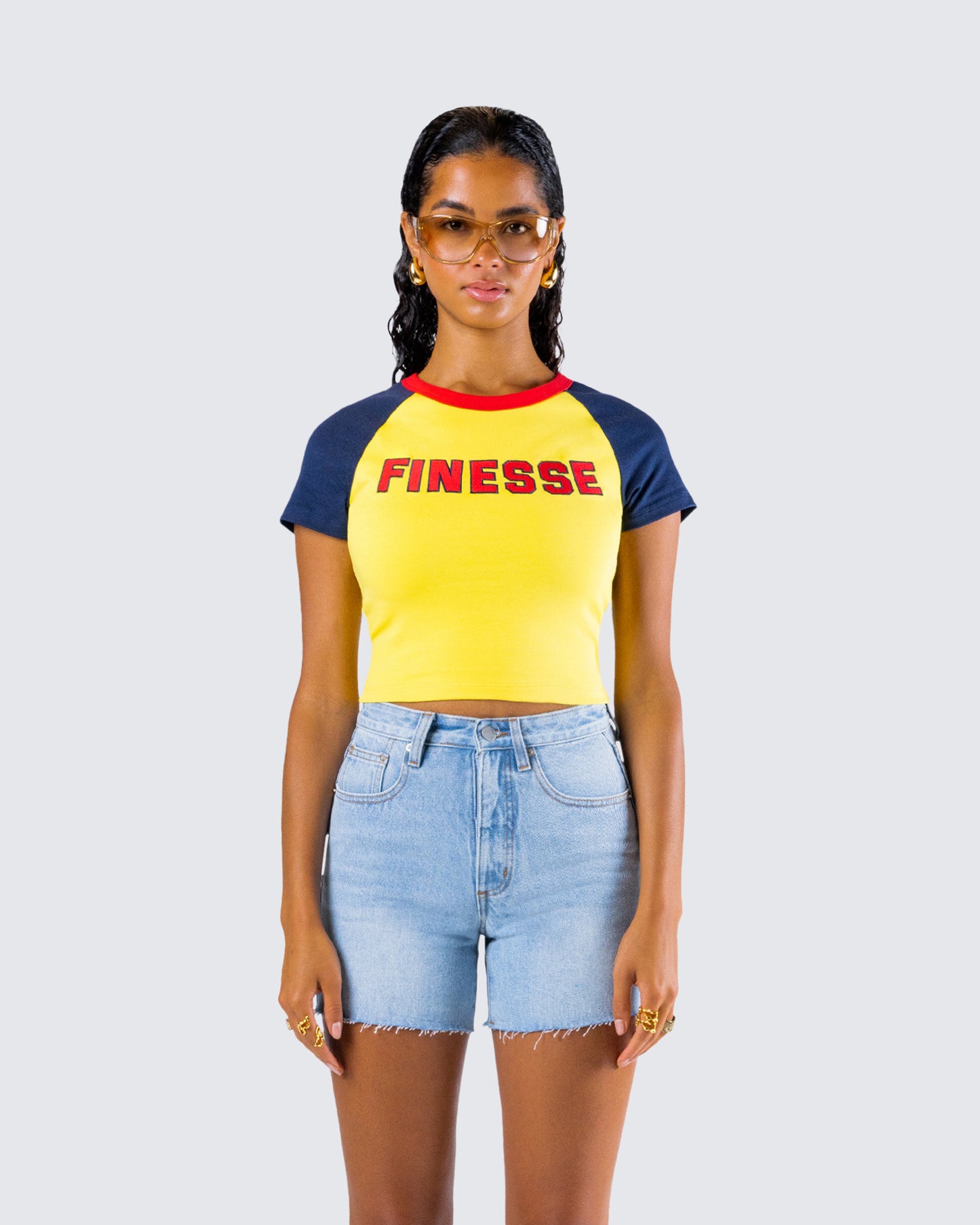 Amber Yellow Jersey Graphic Top model front