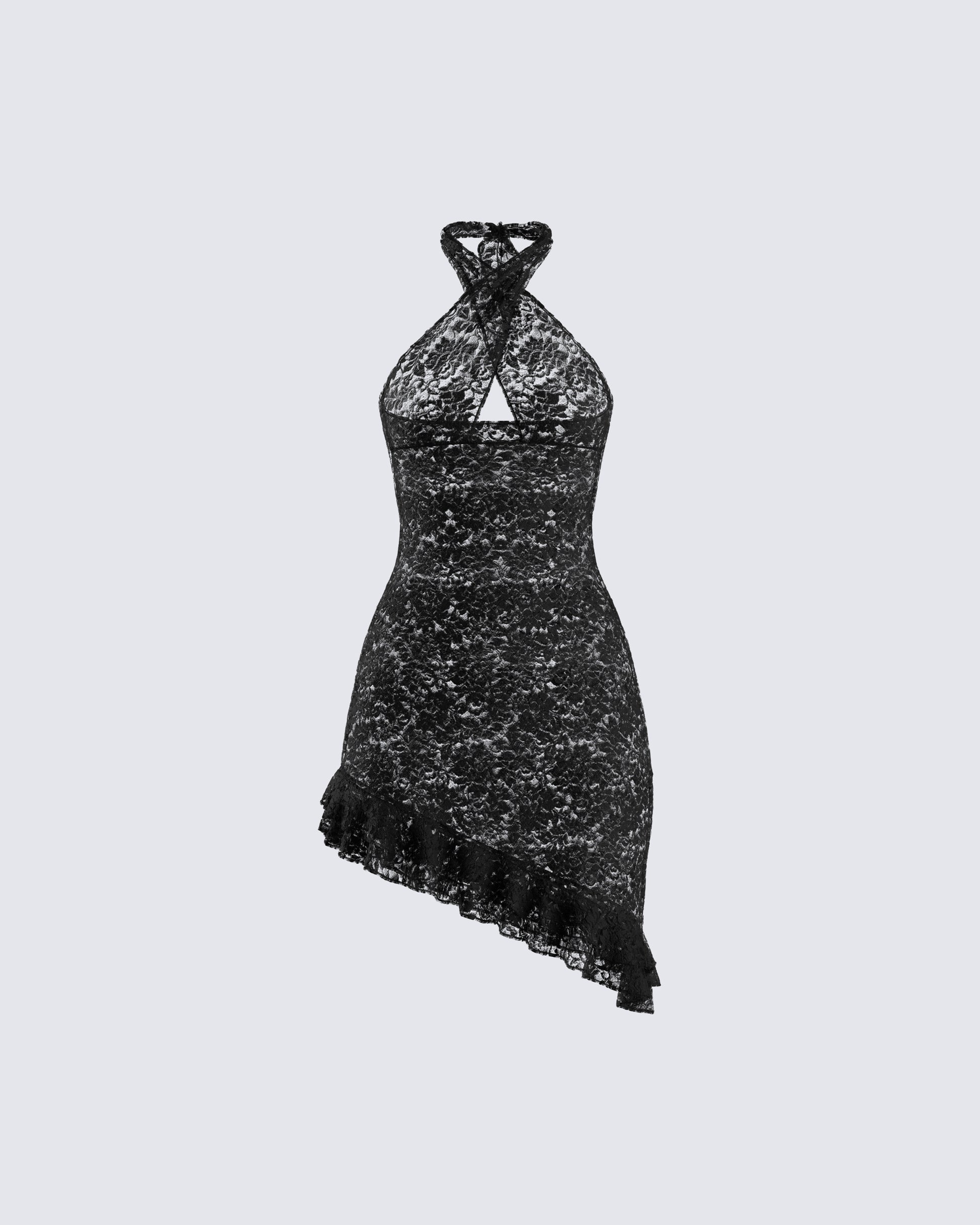 Ambra Black Lace Halter Dress product front