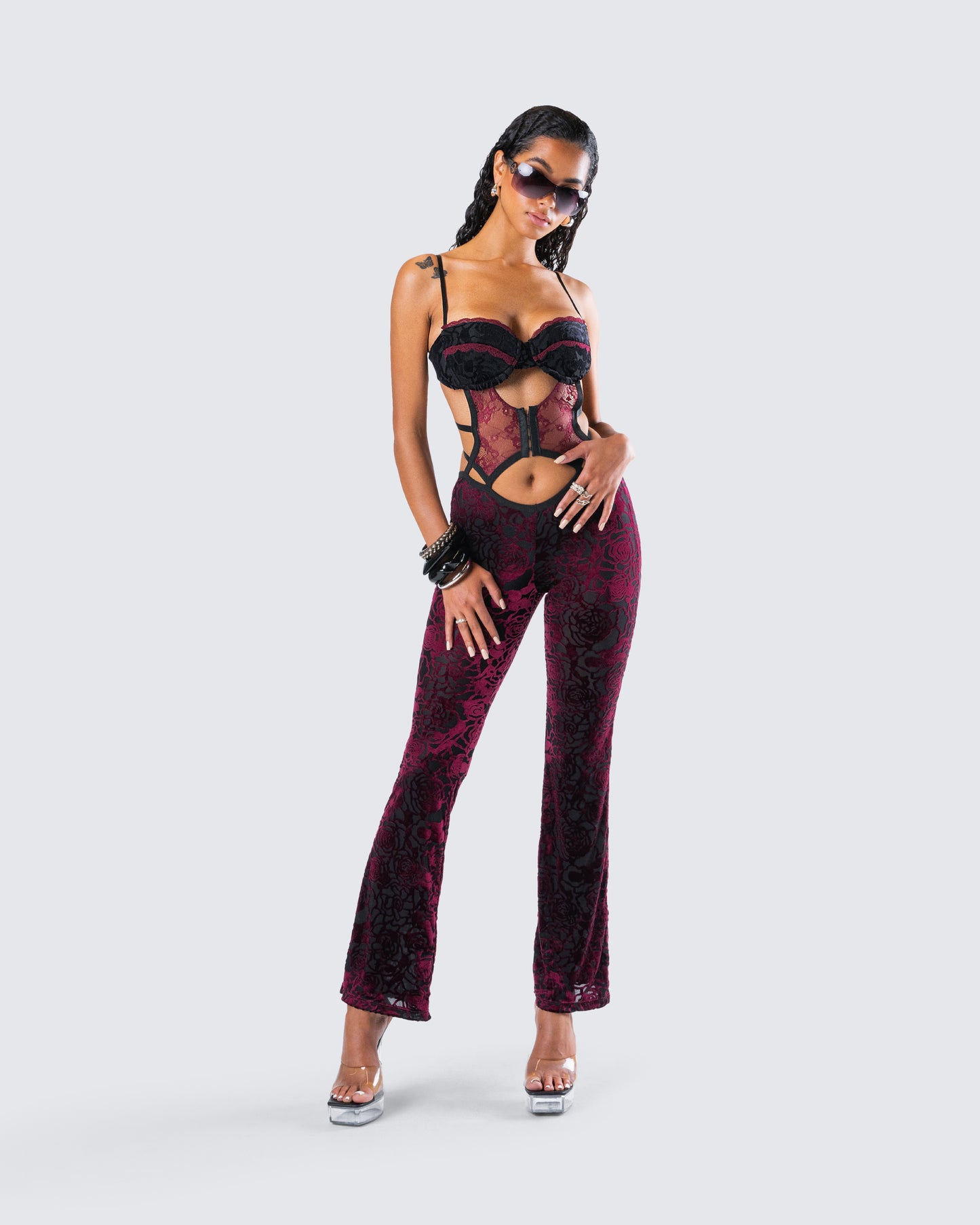Ami Purple Velvet Burnout Jumpsuit