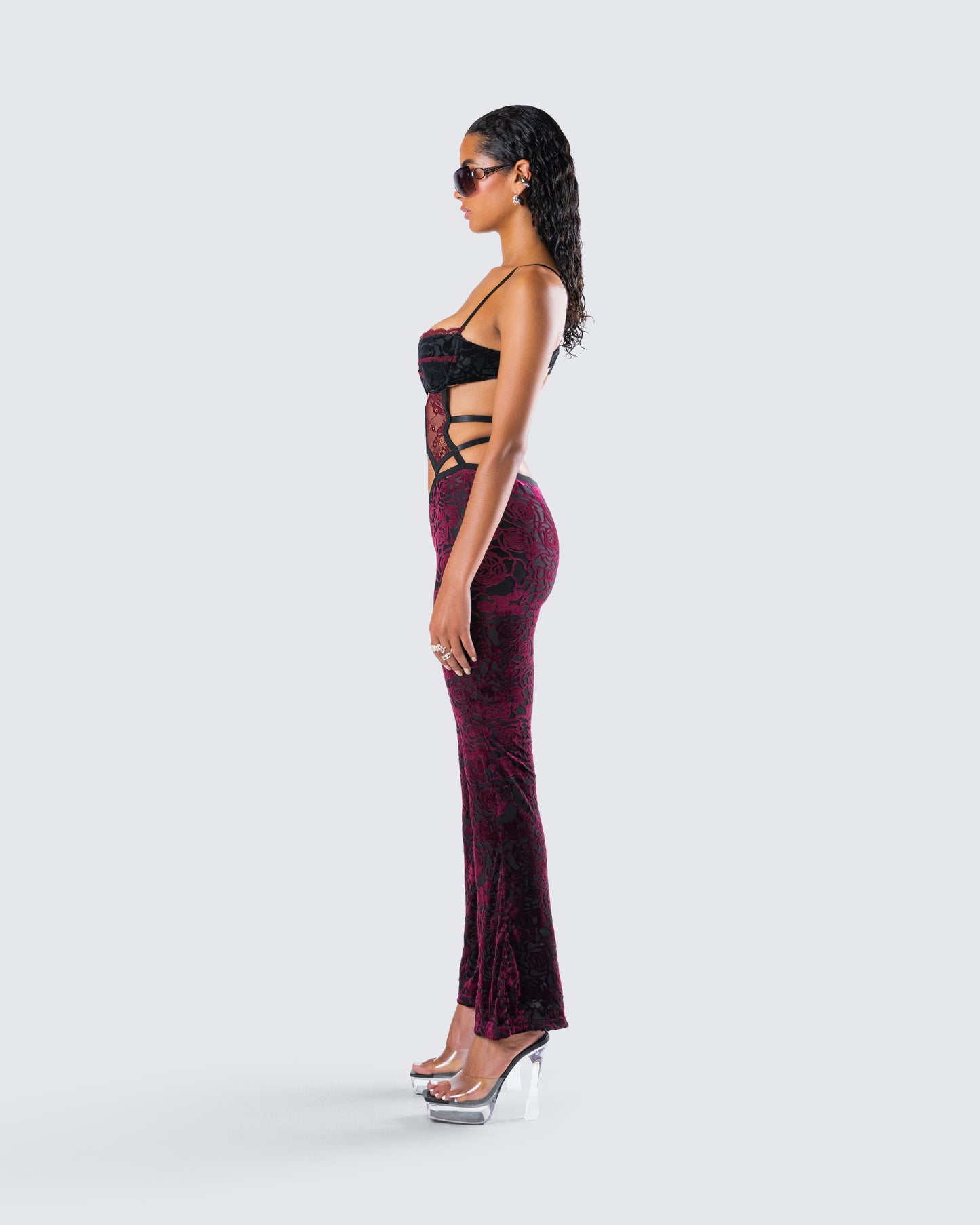 Ami Purple Velvet Burnout Jumpsuit