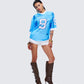 Amia Blue Graphic Sports Jersey Top