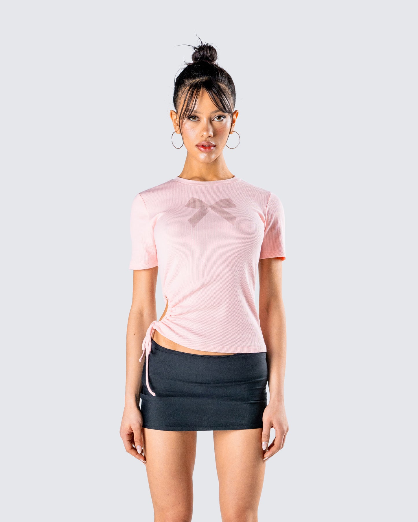 Anaya Pink Bow Graphic Tee model front
