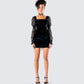Anja Black Velvet Mini Dress model front