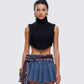 Ara Black Fuzzy Turtleneck Crop Top model front