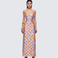 Ari Orange Floral Burnout Maxi Dress model front