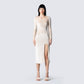 Ari Ivory Velvet Midi Dress model front