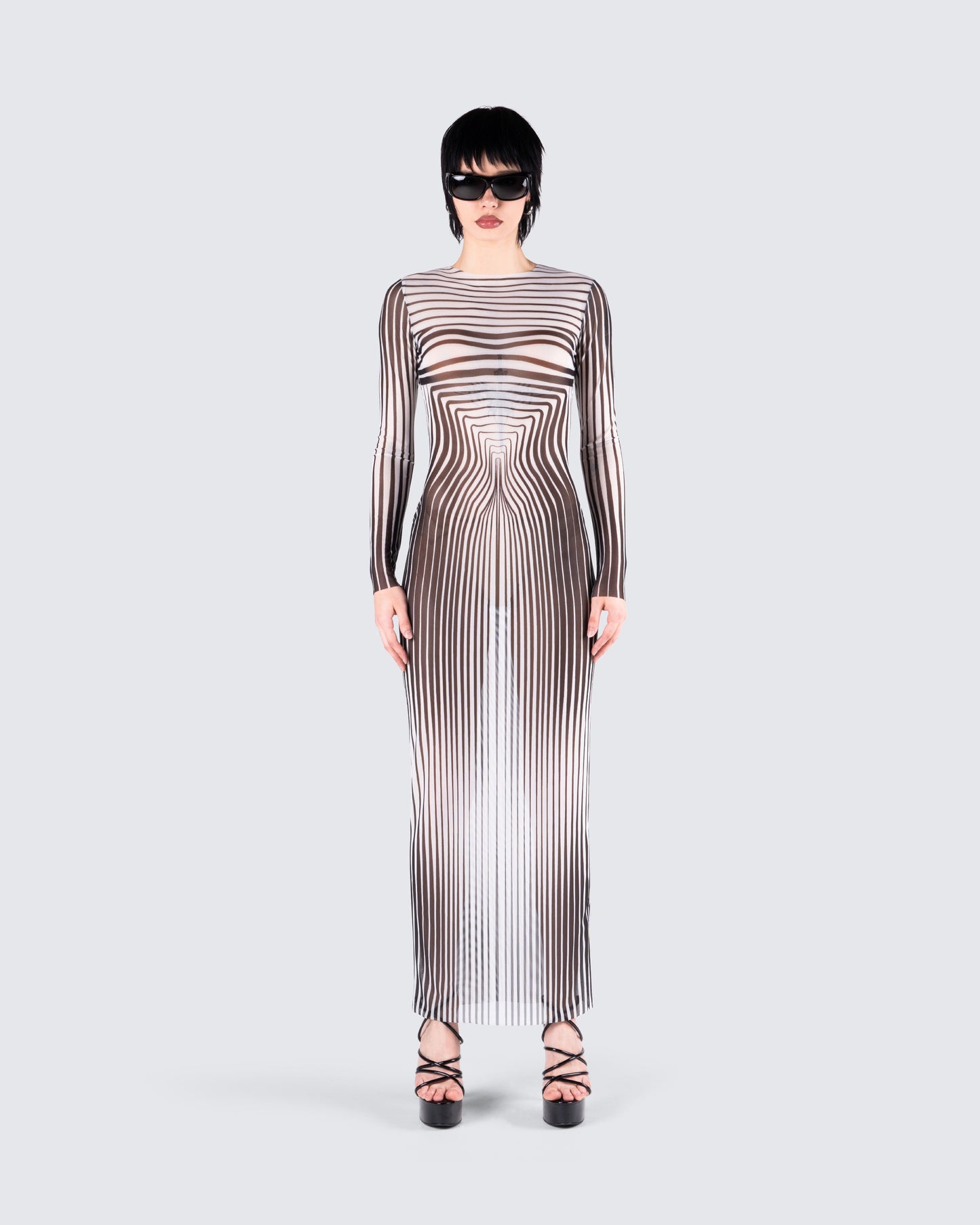 Amina Multi Illusion Print Dress model front