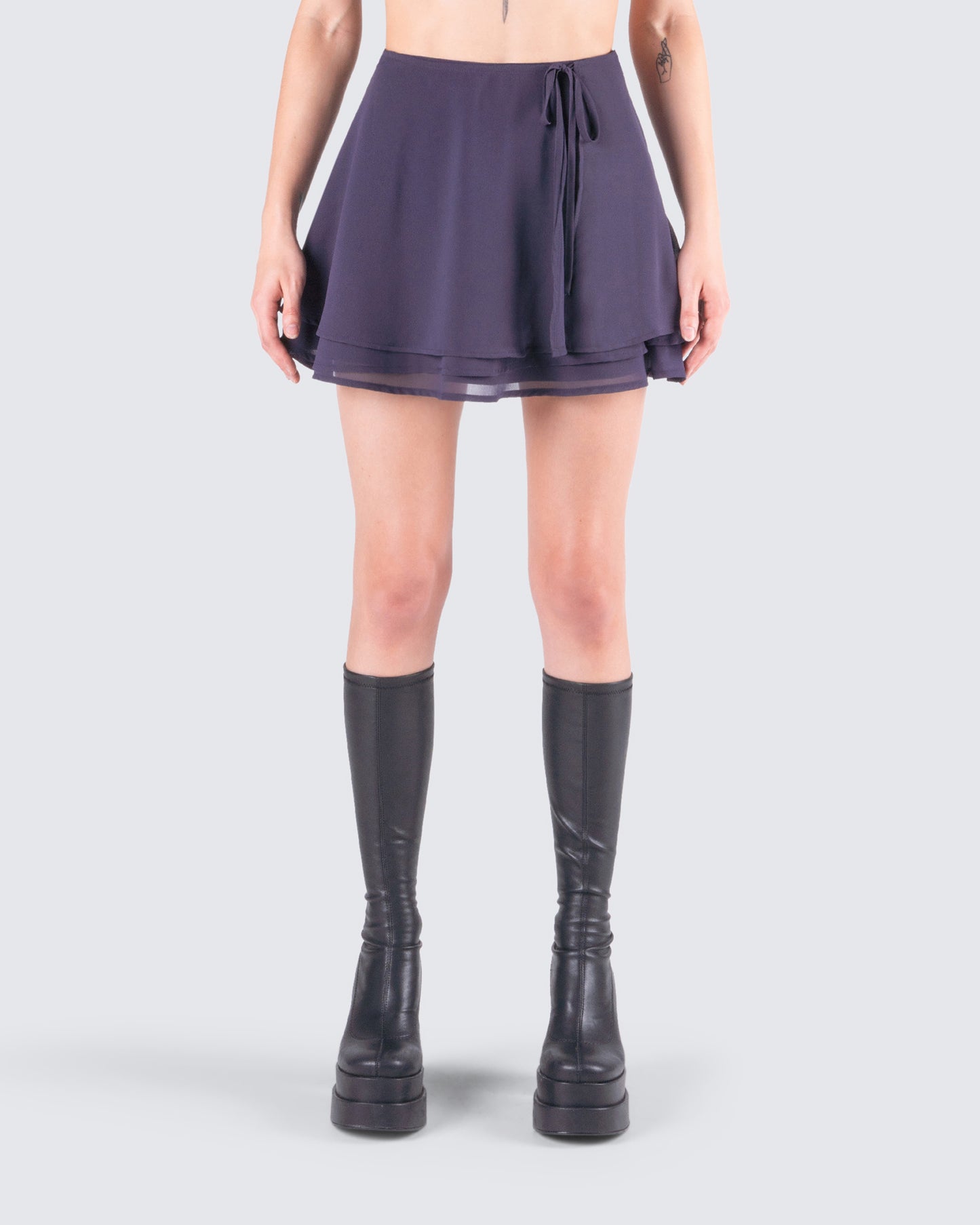 Arpana Charcoal Layered Mini Skirt model front