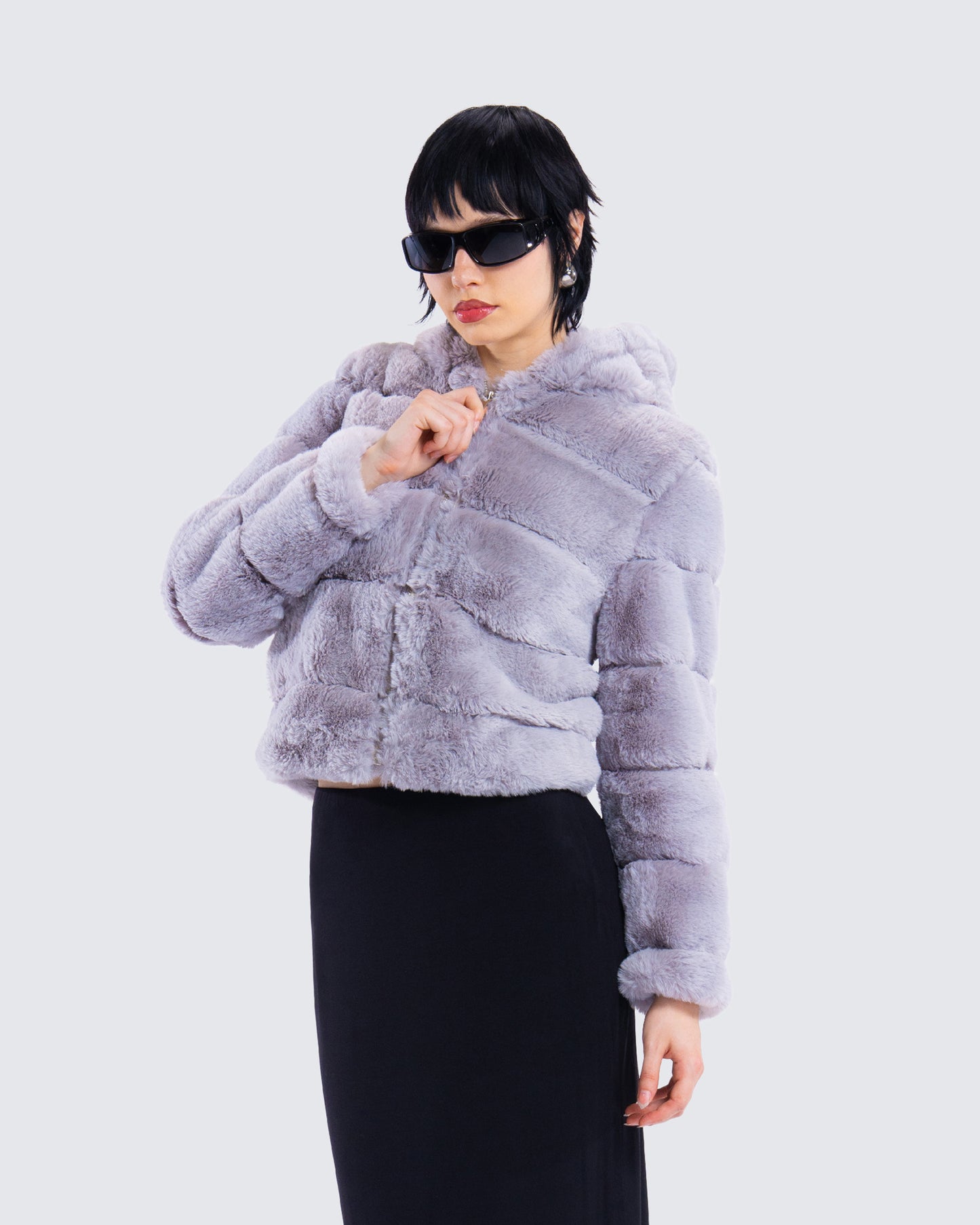 Aspen Grey Faux Fur Hooded Jacket