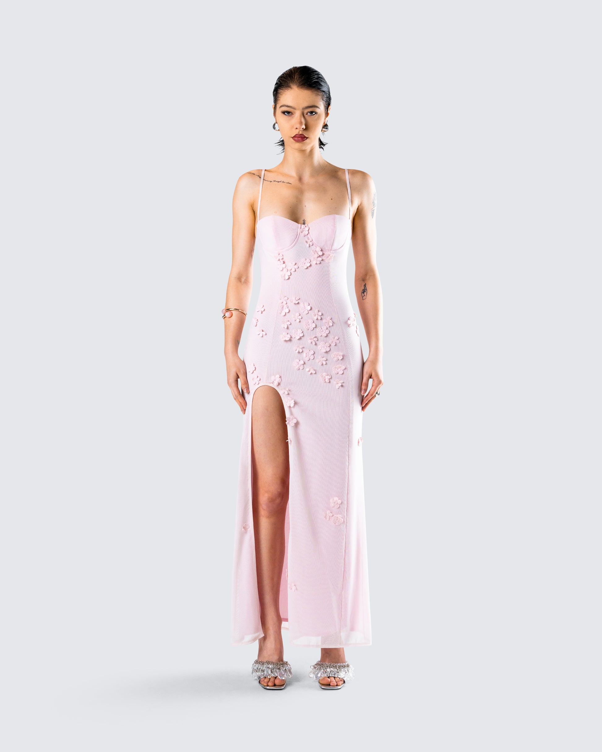 Astoria Pink Floral Maxi Dress model front