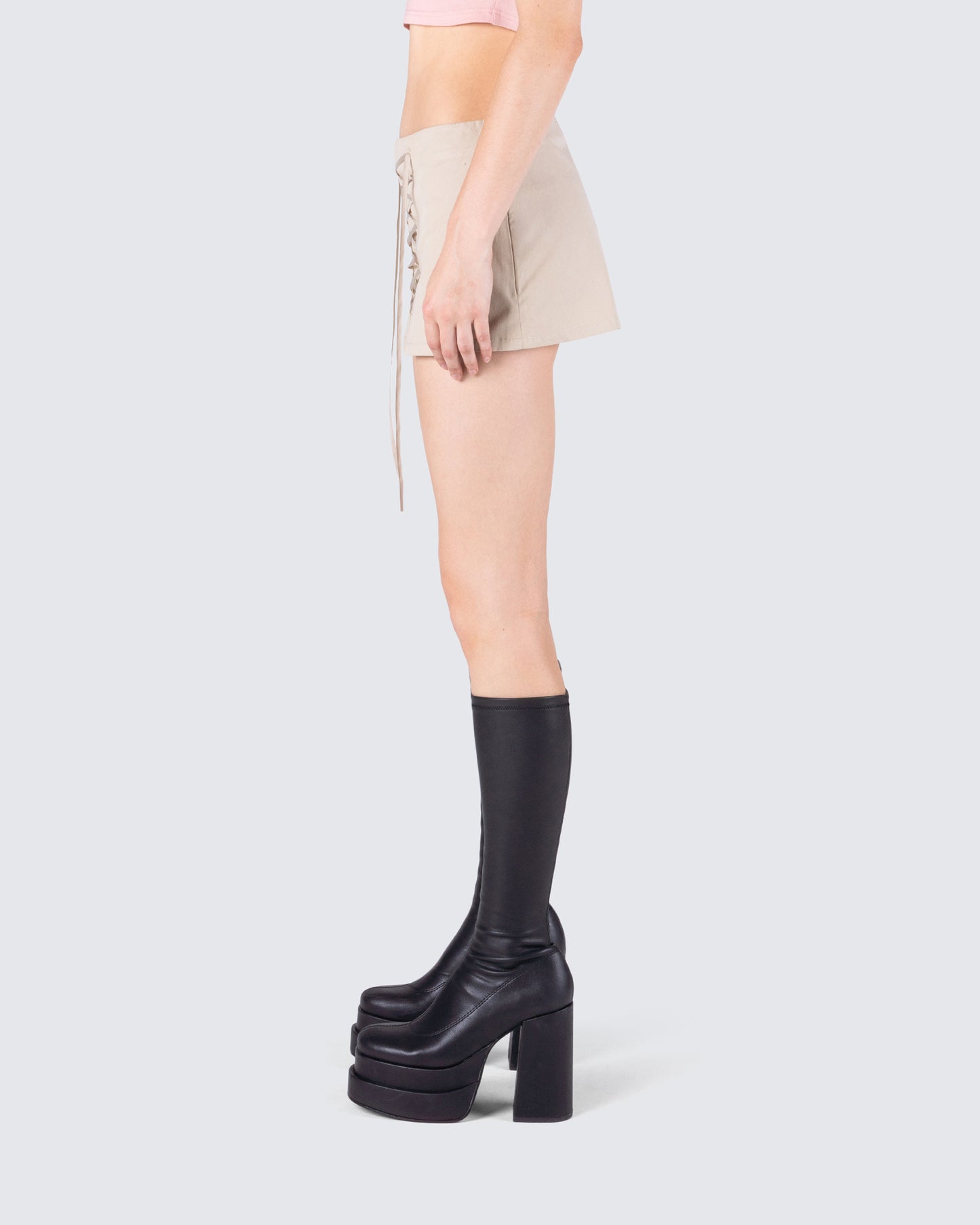 Astrid Taupe Lace Up Mini Skirt