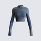 Audrey Blue Cropped Denim Jacket 3d product front