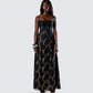 Audrina Black Burnout Maxi Dress model front