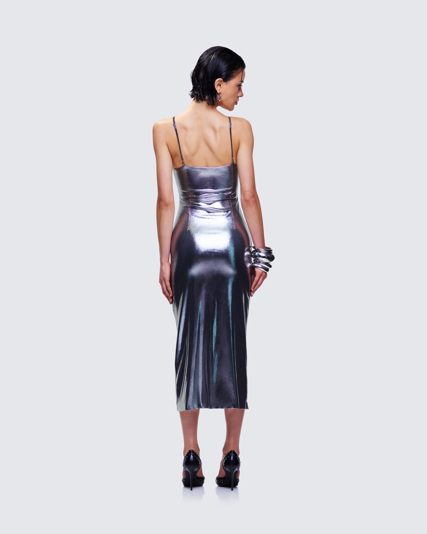 Aurra Metallic Gunmetal Midi Dress