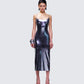 Aurra Metallic Gunmetal Midi Dress model front