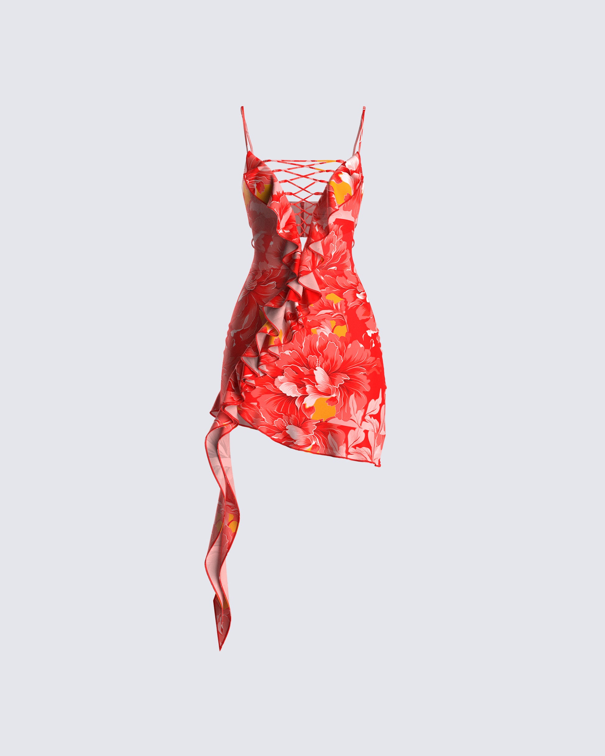 Aviva Red Floral Print Mini Dress 3d product front