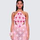 Aya Pink Floral Crochet Halter Top model front