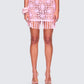 Aya Pink Floral Crochet Mini Skirt model front