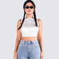 Ayanna White Satin Backless Top model front