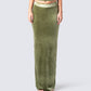 Ayla Olive Green Velvet Maxi Skirt model front