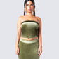 Ayla Olive Green Velvet Tube Top model front
