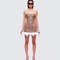 Aza Taupe Lace Up Mini Dress model front