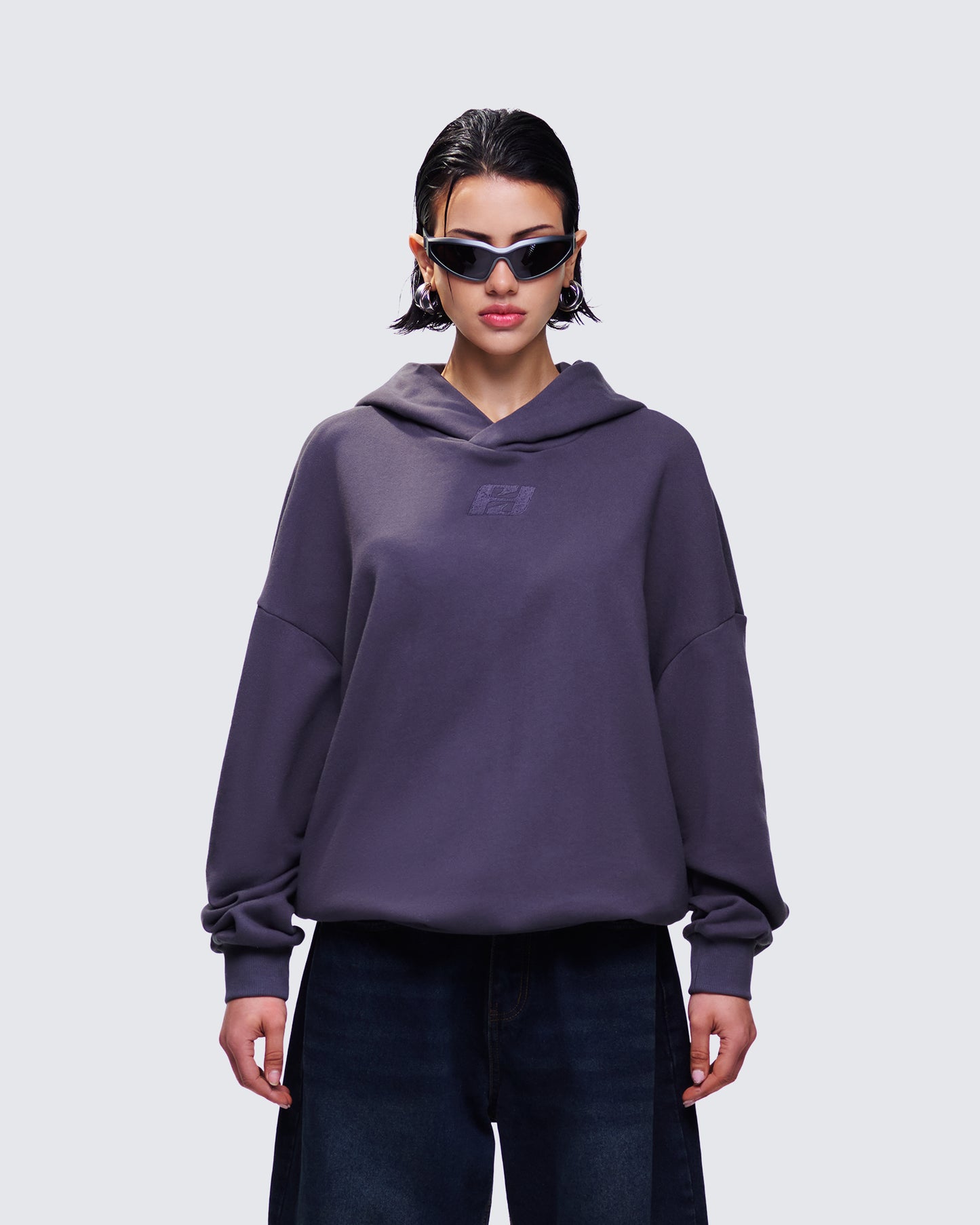 Azariah Grey Oversized Hoodie Top model front