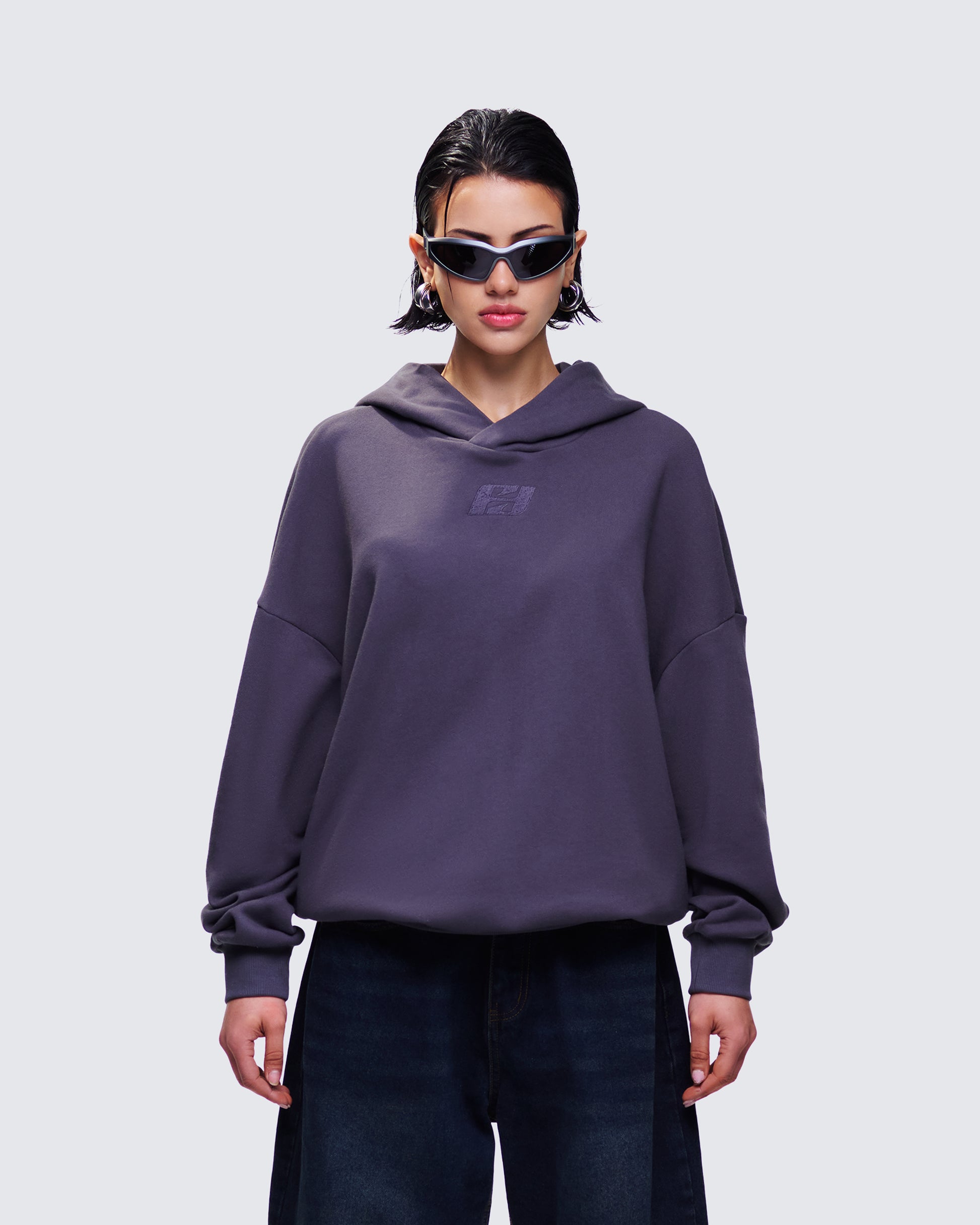 Azariah Grey Oversized Hoodie Top model front
