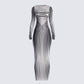 Amina Multi Illusion Print Dress 3d product front