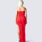 Blanche Red Mesh Ruffle Maxi Dress