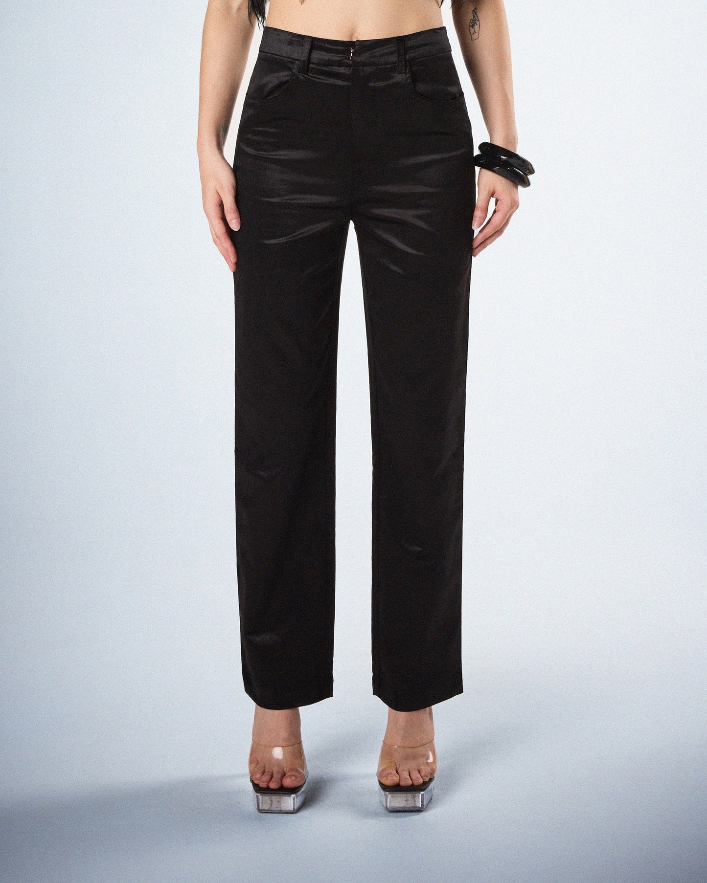 Bess Black Velvet Pants model front