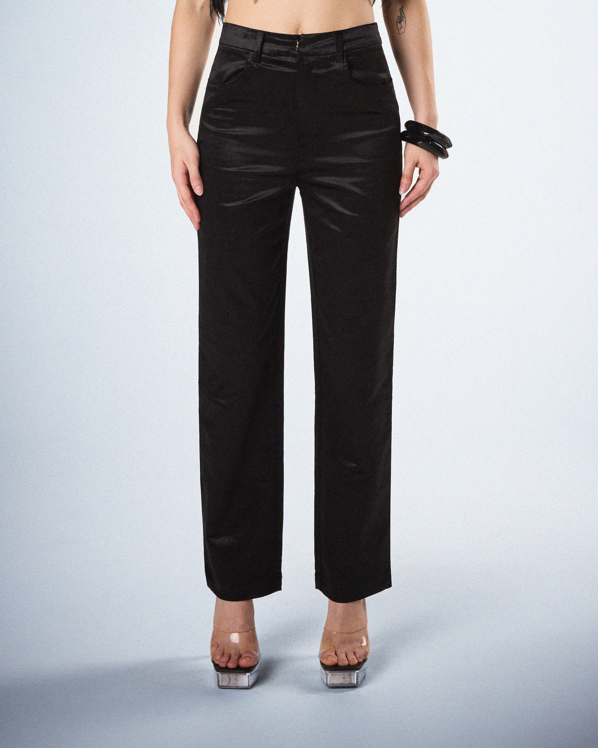 Bess Black Velvet Pants model front